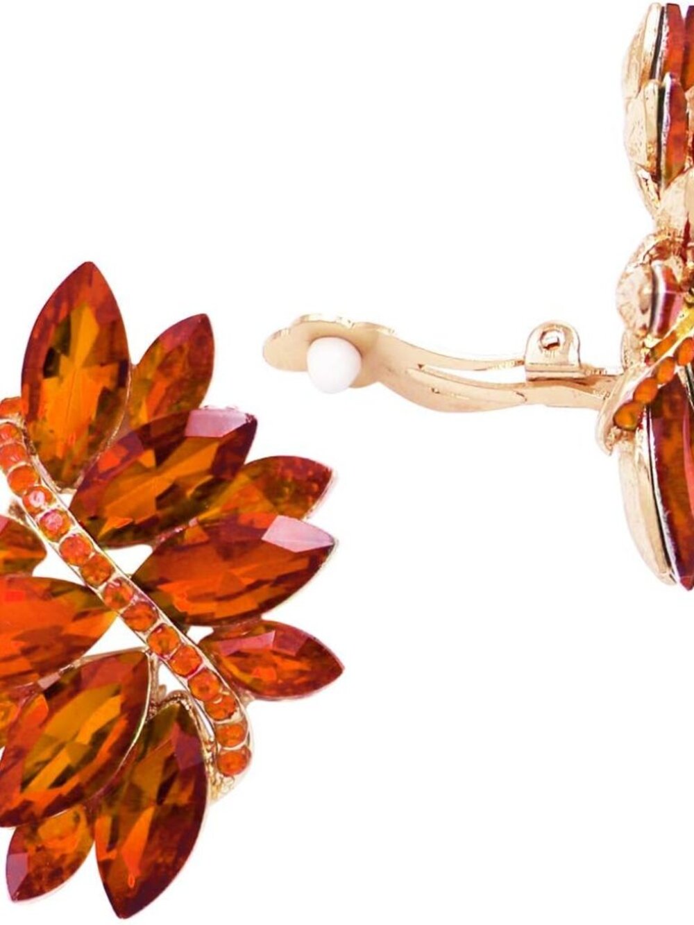 Women's Dazzling Crystal Marquis Leaf Cluster Statement Clip On Earrings, 1.87"